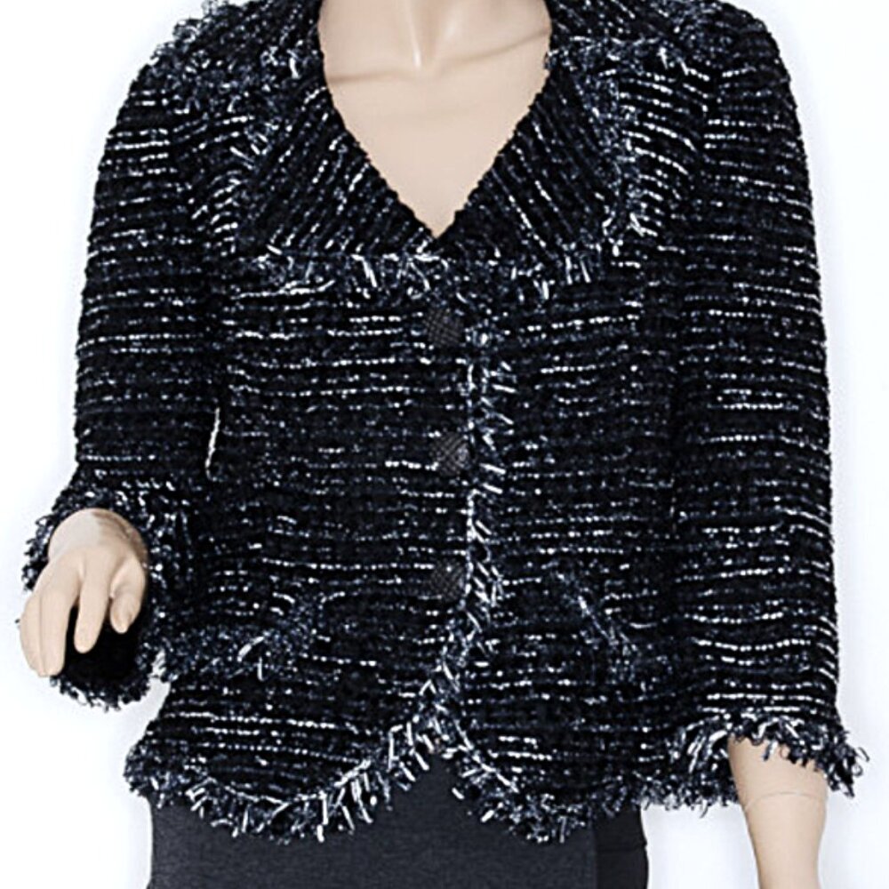 St. John Black Stretch Tweed Knit Jacket US Size 2